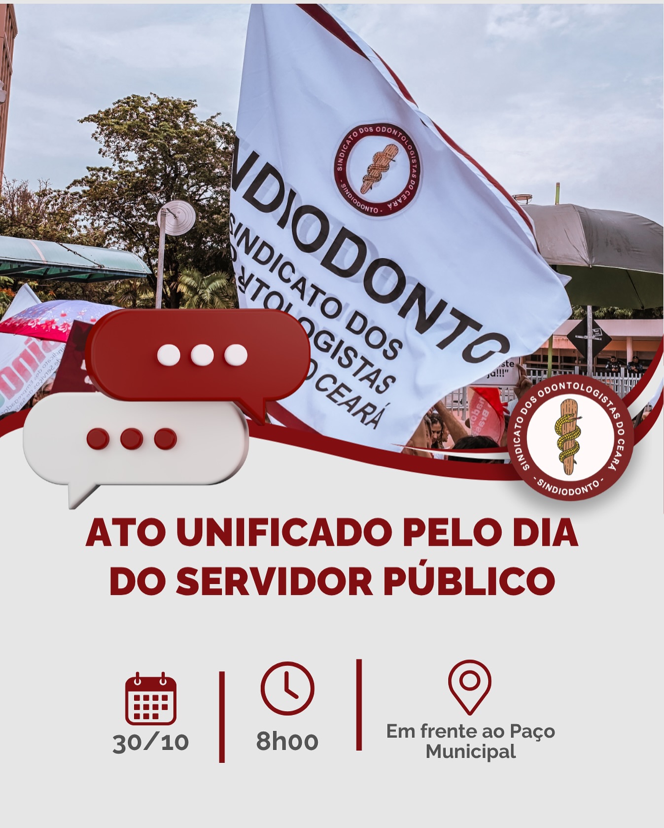 📢 SINDIODONTO CONVOCA!

O Sindiodonto convoca todos os cirurgiões-dentistas para um ato público em defesa dos direitos dos servidores! 

📅 Quinta-feira, 30 de outubro
🕗 8h da manhã
📍 Paço Municipal de Fortaleza

A mobilização faz parte das ações alusivas ao Dia do Servidor Público, uma data para reafirmar nossa luta por valorização, melhores condições de trabalho e respeito à categoria. 💪

#SindiodontoCE #DiaDoServidorPúblico #LutaPorValorização #DentistasDoSUS #ServiçoPúblicoForte #Mobilização #OdontologiaPública #fortaleza
