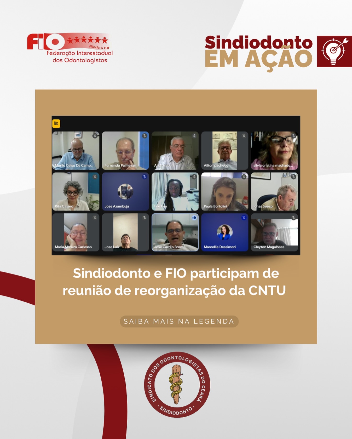 O Sindiodonto Ceará e a Federação Interestadual dos Odontologistas (FIO) participou na manhã de hoje, 09/12, da reunião de reorganização da Confederação Nacional dos Trabalhadores Liberais Universitários Regulamentados (CNTU) após a regularização da Confederação junto ao Ministério do Trabalho e Emprego (MTE). 

Considerando o aniversário de 20 anos da entidade, a pauta abordou o planejamento e a deliberação do Encontro Nacional que será realizada em São Paulo no próximo ano, no dia 27 de fevereiro.

A FIO se fará presente e reafirma seu apoio, colocando-se na trincheira de luta em defesa da categoria trabalho, no aumento da consciência política da classe trabalhadora para superar a defensiva e avançar na ampliação dos direitos, a consolidação do regime democrático e na soberania e desenvolvimento nacional.

#lutasindical #sindiodontoce #FIO