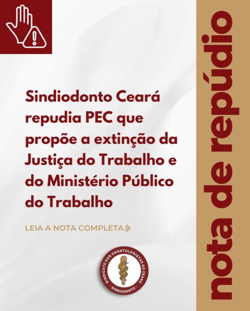 NOTA DE REPÚDIO

O Sindiodonto Ceará manifesta seu veemente repúdio à proposta de emenda constitucional que pretende extinguir a Justiça do Trabalho e o Ministério Público do Trabalho. 

Trata-se de um ataque direto às garantias históricas da classe trabalhadora e à estrutura que assegura a mediação de conflitos, a fiscalização e a proteção de direitos.

A Justiça do Trabalho é essencial para o equilíbrio das relações laborais, especialmente em setores marcados por precarização e sobrecarga, como o da saúde. Sua extinção representa retrocesso, insegurança jurídica e grave ameaça ao acesso à justiça.

O Sindiodonto Ceará reafirma seu compromisso com a defesa intransigente dos direitos dos trabalhadores e seguirá atuando, junto às entidades sindicais e parlamentares comprometidos com a democracia, para barrar qualquer iniciativa que fragilize conquistas sociais e trabalhistas.

✊ Defender direitos é defender a democracia.

#DireitosTrabalhistas #CLT #JustiçadoTrabalho #MPT #PEC #sindiodontoce