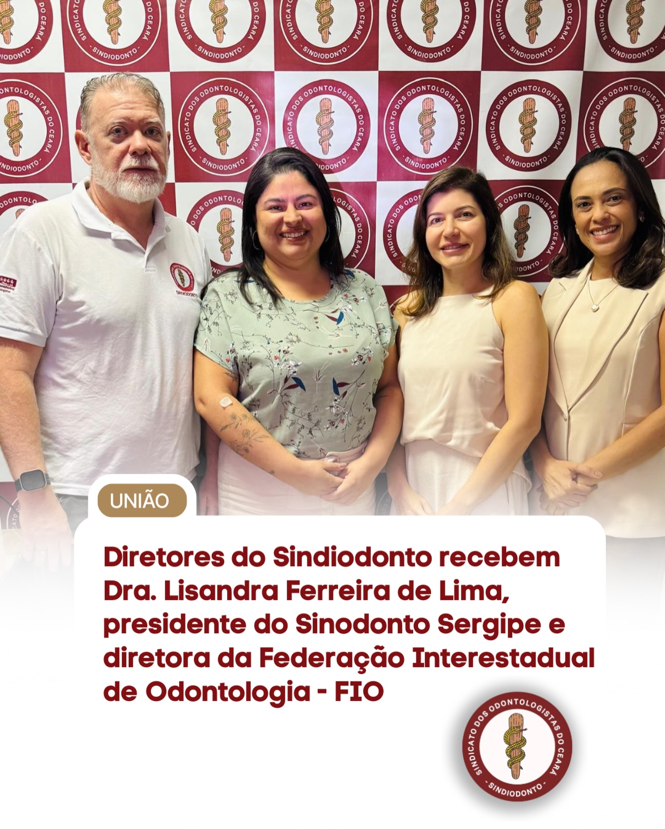 ❗️Os diretores do Sindiodonto Cleyton Magalhães, Emmanuela Parente e Raquel Praxedes receberam na manhã do dia 13.01.26 a presidente do Sinodonto-SERGIPE, dra. Lisandra Ferreira de Lima, que também é diretora da Federação Interestadual de Odontologia (FIO). 

Na ocasião, os representantes sindicais aproveitaram para debater e discutir estratégias para a efetivação da principal pauta da categoria odontológica que é a atualização da lei 3999/61 que rege o piso salarial dos cirurgiões-dentistas e médicos. 

A direção do Sindiodonto aproveita para agradecer mais uma vez a visita  e se coloca a disposição para as lutas conjuntas que virão pela frente. 

💪JUNTOS SOMOS MAIS FORTES

#valorizaodonto #pisodentistas #sindicatos #ceara sergipe