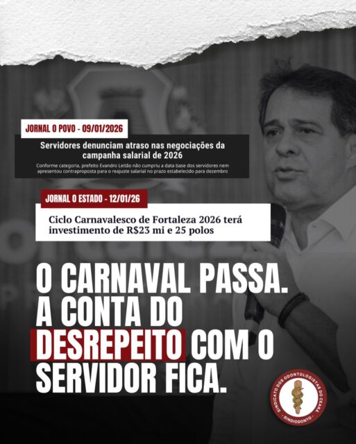 ‼️Não é falta de recurso. É falta de prioridade!  Quem mantém os serviços públicos funcionando todos os dias merece respeito, valorização e resposta concreta, não silêncio e adiamentos.

✊ O Sindiodonto segue cobrando, denunciando e mobilizando. Participe você também dessa luta pelo reajuste salarial dos servidores de Fortaleza. Servidor unido é servidor valorizado.

Juntos somos mais fortes! 

#Sindiodonto #CampanhaSalarial2026 #ValorizaçãoJá #ServidorPúblico #Fortaleza