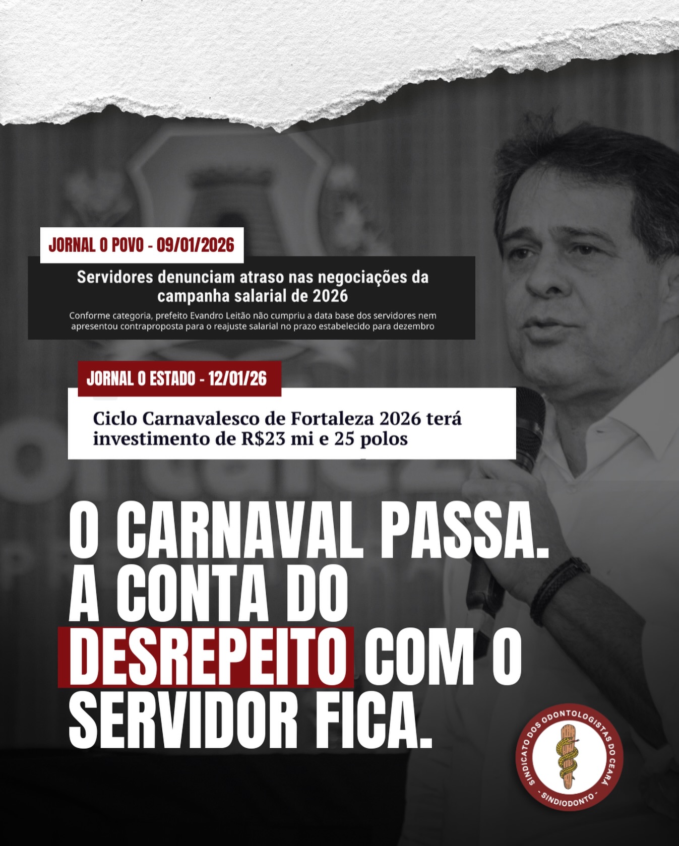 ‼️Não é falta de recurso. É falta de prioridade!  Quem mantém os serviços públicos funcionando todos os dias merece respeito, valorização e resposta concreta, não silêncio e adiamentos.

✊ O Sindiodonto segue cobrando, denunciando e mobilizando. Participe você também dessa luta pelo reajuste salarial dos servidores de Fortaleza. Servidor unido é servidor valorizado.

Juntos somos mais fortes! 

#Sindiodonto #CampanhaSalarial2026 #ValorizaçãoJá #ServidorPúblico #Fortaleza
