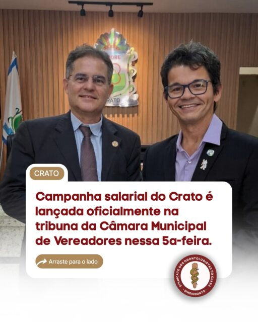 📢 Campanha Salarial em movimento!

Nessa terça-feira (03/02), o Sindiodonto deu o pontapé inicial oficial da Campanha Salarial no município do Crato. O representante de base do Crato, Oldack Sucupira, ocupou a tribuna da Câmara de Vereadores, a verdadeira Casa do Povo, com a presença do presidente da Câmara vereador Thiago Esmeraldo, para apresentar as pautas da categoria e reafirmar a luta pelos direitos dos cirurgiões-dentistas do município.

📻 A mobilização seguiu também pelos meios de comunicação, com participação em programas de rádio, levando à população e aos profissionais as principais reivindicações da campanha. As pautas já foram veiculadas na Rádio Ações FM (106.5), Rádio São Francisco e emissoras da região do Cariri, ampliando o alcance e fortalecendo o diálogo.

Seguimos firmes, com articulação, visibilidade e compromisso com os cirurgiões-dentistas! ✊🦷

#Sindiodonto #CampanhaSalarial #Crato #ValorizaçãoProfissional