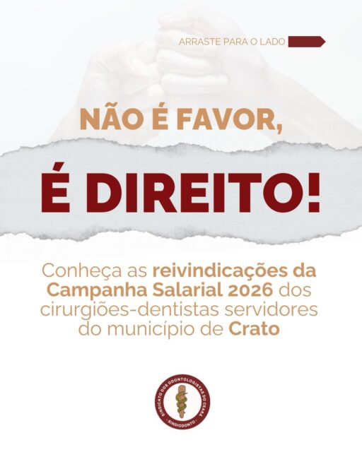 ⚠️Saúde bucal de qualidade para a população se faz com profissional valorizado! 

As reivindicações dos cirurgiões-dentistas servidores do estado do Ceará não são um pedido de favor para um governo, mas um direito. 

Continuaremos na luta em defesa da valorização e devido reconhecimento da categoria. 

Acompanhe as ações da campanha e faça parte dessa luta! 

JUNTOS SOMOS MAIS FORTES! 💪

#valorizaodonto #reajustesalarial #sindiodonto #ceara