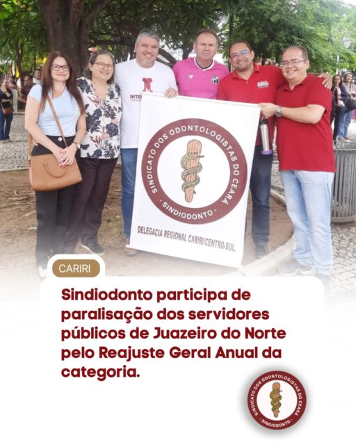 O Sindiodonto Ceará participou, no dia 05 de março de 2026, da mobilização realizada na praça da antiga Prefeitura de Juazeiro do Norte, durante o primeiro dia de paralisação dos servidores públicos municipais promovida pelo SISEMJUN.

O ato reivindica o Reajuste Geral Anual (RGA) e reforça a importância da valorização dos trabalhadores do serviço público.

O Sindiodonto segue ao lado das mobilizações que defendem respeito aos direitos e melhores condições para os servidores.