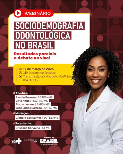 No dia 17 de março, às 15h (horário de Brasília), será apresentado um panorama com resultados parciais e discussão ao vivo sobre a realidade sociodemográfica da categoria.

Um momento importante para refletirmos sobre formação, distribuição profissional, condições de trabalho e os desafios enfrentados pelos cirurgiões-dentistas no Brasil.

🎥 Transmissão ao vivo pelo YouTube (DATASUS)

O Sindiodonto Ceará reforça a importância da participação da categoria em espaços como esse, que contribuem para o fortalecimento da odontologia e a construção de políticas públicas mais alinhadas à realidade dos profissionais.

#SindiodontoCE #Odontologia #SaúdePública #CirurgiõesDentistas #Webinário SUS