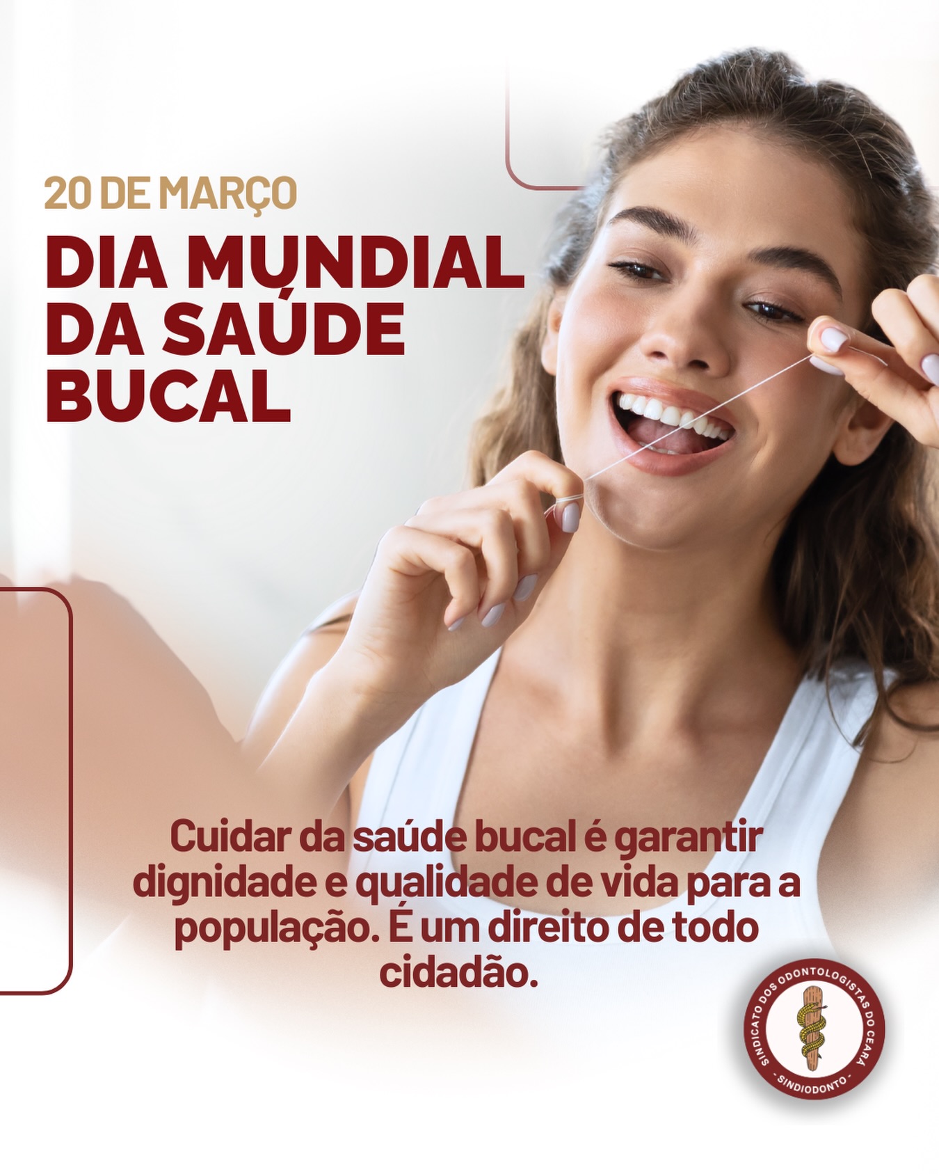 No Dia Mundial da Saúde Bucal, reforçamos um princípio que precisa sair do papel e se tornar realidade: o acesso à saúde bucal é um direito de todos e isso passa, necessariamente, pela valorização de quem está na linha de frente desse cuidado.

Cirurgiões-dentistas são fundamentais para a qualidade de vida da população. Sem valorização profissional, não há saúde pública forte.

Seguimos na luta por melhores condições de trabalho, remuneração justa e respeito à Odontologia.

Porque sorrir é direito de todos e garantir isso é compromisso coletivo.

#SindiodontoCE #SaúdeBucal #Odontologia