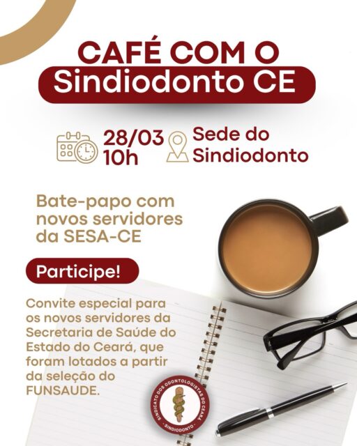 A direção do Sindidonto convida todos os novos servidores da SESA (Secretaria de Saúde do Estado do Ceará) que foram lotados a partir da seleção do FUNSAUDE, para uma café da manhã, que ocorrerá na sede da entidade dia 28/03, sábado, às 10 horas.

O encontro será uma ótima oportunidade para acolher os novos servidores e esclarecer as dúvidas sobre a carreira do cirurgião-dentista da SESA e as estratégias de organização da categoria para avançarmos cada vez mais!

Esperamos você! JUNTOS SOMOS MAIS FORTES! 🤝

CAFÉ DA MANHÃ - Sábado, 28/03, às 10h 
SEDE SINDIODONTO - Rua Gonçalves Lêdo, 1650