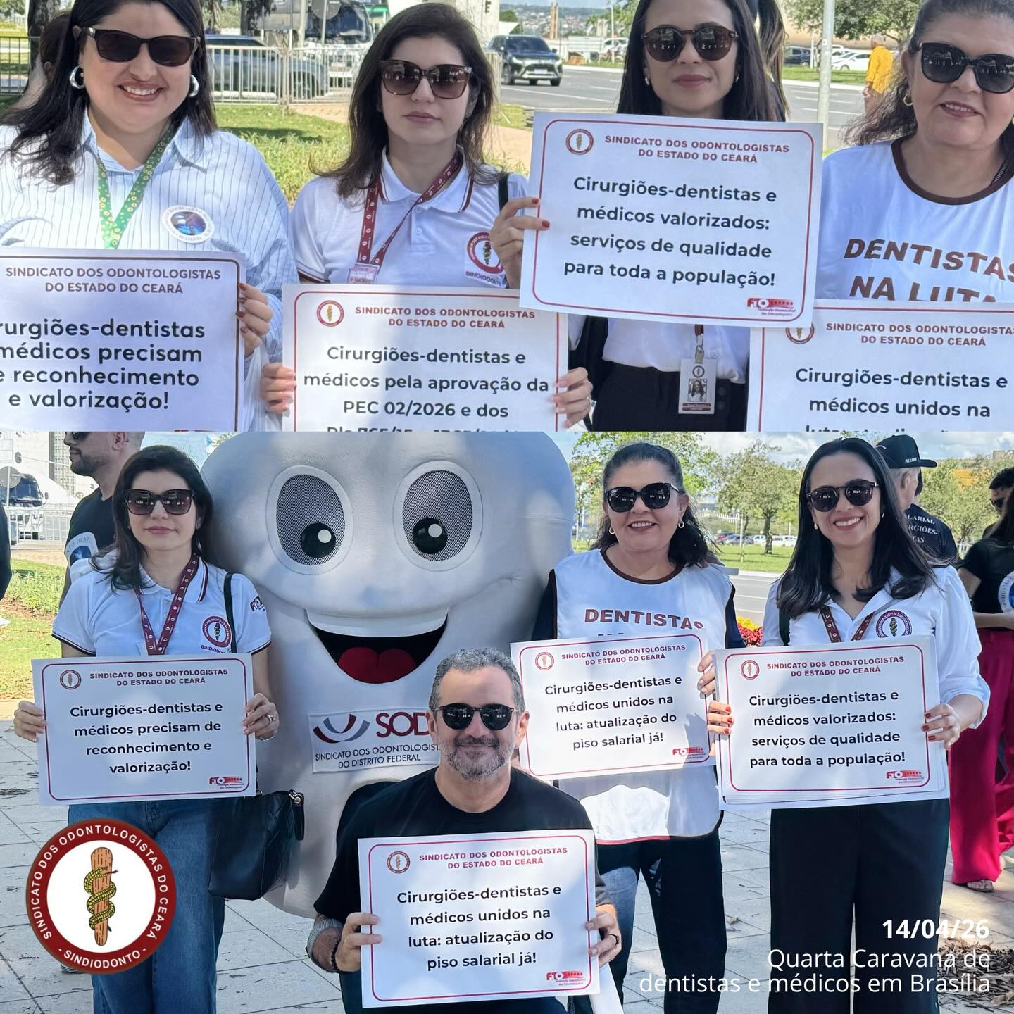 O ato público realizado por dentistas e médicos na tarde do dia 14/04/26, na esplanada dos ministérios em Brasília, mostrou a organização e determinação das categorias que seguem na luta pela atualização do piso salarial! 
Em breve traremos mais informações sobre o segundo dia da quarta Caravana! 

Venha você também fortalecer essa luta!