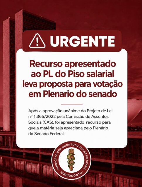 🚨 O piso salarial dos cirurgiões-dentistas voltou a enfrentar resistência no Senado.

Após a aprovação unânime do PL nº 1.365/2022 na Comissão de Assuntos Sociais (CAS), um grupo de senadores apresentou recurso para que a matéria seja submetida ao Plenário, prolongando uma discussão que já se arrasta há anos.

Enquanto a categoria segue aguardando reconhecimento e remuneração compatível com a responsabilidade da profissão, mais uma etapa é imposta ao projeto.

📲Arraste para o lado e conheça quem são os parlamentares que assinaram o recurso.

❗️O Sindiodonto Ceará defende que a valorização dos cirurgiões-dentistas não pode continuar sendo adiada. A categoria merece respeito, remuneração digna e o reconhecimento efetivo da importância do seu trabalho para a saúde da população.

Seguiremos vigilantes, cobrando posicionamentos e acompanhando cada votação.

#PisoSalarialJá #SindiodontoCE #ValorizaOdonto #PL13652022