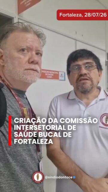 Os diretores Aldivan Costa e Cleyton Magalhães, representantes do Sindiodonto no Conselho Municipal de Saúde de Fortaleza, participaram da reunião que aprovou, no dia 28 de julho, a criação da Comissão Intersetorial de Saúde Bucal.

A nova comissão terá a missão de contribuir para o planejamento, a deliberação, o acompanhamento e a avaliação das políticas públicas de saúde bucal no município.

Entre seus objetivos estão o fortalecimento da execução do programa **Brasil Sorridente** na primeira capital do Nordeste e a qualificação da rede municipal de assistência odontológica, abrangendo a atenção primária, secundária e terciária.

A criação da comissão representa um importante avanço para ampliar o diálogo, a participação social e a construção de políticas que garantam um atendimento odontológico público cada vez mais acessível e de qualidade para a população de Fortaleza.

O Sindiodonto seguirá presente e atuante na defesa da saúde bucal e na valorização dos cirurgiões-dentistas.