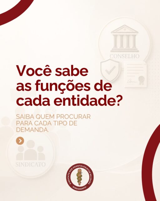 #FiquePorDentro 
Sindicato e Conselho profissional têm papéis diferentes e entender essa diferença é fundamental para saber a quem recorrer em cada situação. 

Enquanto o Sindicato atua na defesa dos direitos trabalhistas e coletivos da categoria, com pautas como salário, condições de trabalho, negociações e apoio jurídico, o Conselho é responsável pela fiscalização e regulamentação do exercício profissional, zelando pela ética e pela qualidade da Odontologia.

Cada instituição tem sua função. E ambas são importantes para o fortalecimento e a valorização da profissão.

📌 Salve este post e compartilhe essa informação! 

#SindiodontoCE #Odontologia #CirurgiãoDentista #DireitosTrabalhistas