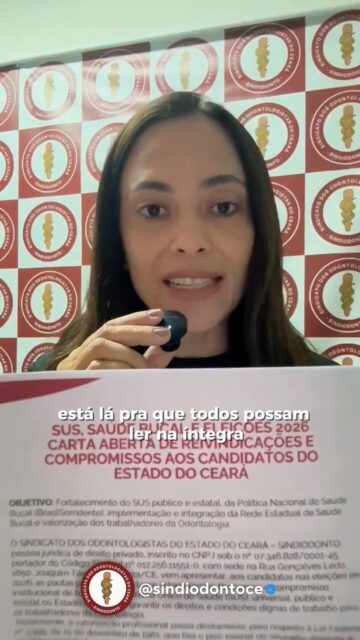 🦷 SUS, saúde bucal e eleições 2026

O Sindiodonto-CE lançou uma Carta Aberta de Compromissos e Reivindicações aos candidatos e candidatas das eleições de 2026, com o objetivo de colocar a saúde bucal no centro do debate político.

A iniciativa defende o fortalecimento do SUS e do Brasil Sorridente, além da valorização dos profissionais que fazem a saúde bucal acontecer.

A carta já está disponível no Instagram do Sindiodonto-CE. Leia, compartilhe e faça parte desse debate!

📅 17 de setembro (quinta-feira)
📍 ABO
⏰ 19h

Convide seu candidato ou candidata para participar. Estaremos juntos para ouvir as propostas e construir um debate importante sobre os rumos da saúde pública e da saúde bucal.