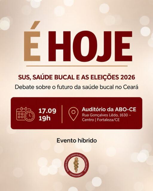Nós temos um encontro marcado logo mais, às 19h, com os candidatos nas Eleições 2026 para debatermos as políticas de saúde bucal e o SUS na agenda política dos nossos futuros representantes. 

Participe desse importante momento para colocar a saúde como prioridade das políticas públicas para os próximos anos. É com união que poderemos superar os desafios de hoje! 

JUNTOS SOMOS MAIS FORTES! 

#sindiodontoceara #eleicoes2026 #sus #saudebucal #valorizaodonto