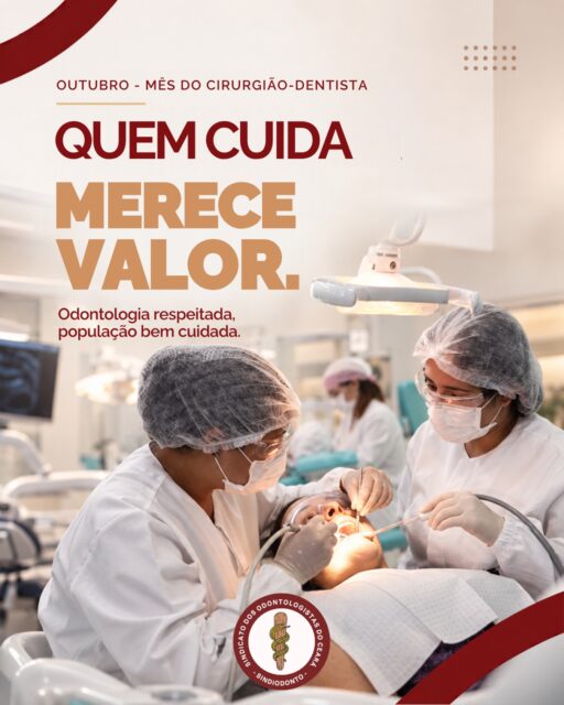 💪QUEM CUIDA MERECE VALOR.
Odontologia respeitada, população bem cuidada.

O Sindiodonto-CE dá início à campanha de valorização do(a) cirurgião(ã)-dentista, reafirmando uma luta que vai além da homenagem: o reconhecimento de quem trabalha diariamente pela saúde e pela qualidade de vida da população.

A iniciativa tem como objetivo dar visibilidade à importância da categoria e fortalecer a mobilização por remuneração digna, condições adequadas de trabalho e atualização do piso salarial nacional.

Valorizar o cirurgião-dentista é reconhecer sua responsabilidade, sua formação e seu papel essencial na saúde pública e privada. É também defender um atendimento de qualidade para todos.

Ao longo do mês, vamos ampliar esse debate e reforçar nossas reivindicações.

Faça parte dessa mobilização. Quem cuida merece respeito, reconhecimento e valor!

#SindiodontoCE #QuemCuidaMereceValor #ValorizaçãoProfissional #CirurgiãoDentista #PisoSalarial