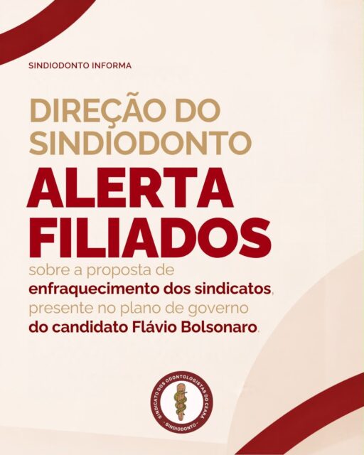 REPRESENTAÇÃO SINDICAL EM DEBATE: O QUE ESTÁ EM JOGO PARA OS TRABALHADORES?

O plano de governo do candidato à Presidência Flávio Bolsonaro, registrado no Tribunal Superior Eleitoral (TSE), apresenta propostas e críticas ao atual modelo de organização sindical brasileiro.

Para o Sindiodonto-CE, essas questões merecem atenção e um debate amplo sobre seus prejuízos e impactos na representação coletiva dos profissionais.

Na Odontologia, pautas como a atualização do piso salarial, a remuneração digna, as condições de trabalho e a valorização profissional fazem parte de uma luta histórica que exige organização, diálogo e representação.

⚖️ A Constituição Federal reconhece o papel dos sindicatos na defesa dos direitos e interesses individuais e coletivos das categorias profissionais.

O compromisso do Sindiodonto é informar, defender os interesses da categoria e contribuir para um debate responsável sobre propostas que possam afetar os direitos dos cirurgiões-dentistas.

QUEM CUIDA MERECE VALOR.
Odontologia respeitada. População bem cuidada.

#SindiodontoCE #Odontologia #ValorizaçãoProfissional #DireitosTrabalhistas #RepresentaçãoSindical